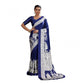 Generic Women's Satin Crepe Printed Saree With Unstitched Blouse 5.5Mtr (Blue)