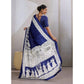 Generic Women's Satin Crepe Printed Saree With Unstitched Blouse 5.5Mtr (Blue)
