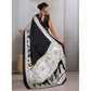 Generic Women's Satin Crepe Printed Saree With Unstitched Blouse 5.5Mtr (Black)