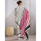 Generic Women's Satin Crepe Printed Saree With Unstitched Blouse 5.5Mtr (White)