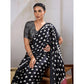 Generic Women's Satin Crepe Printed Saree With Unstitched Blouse 5.5Mtr (Black)
