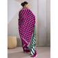 Generic Women's Satin Crepe Printed Saree With Unstitched Blouse 5.5Mtr (Purple)