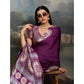 Generic Women's Satin Crepe Printed Saree With Unstitched Blouse 5.5Mtr (Purple)