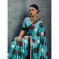 Generic Women's Satin Crepe Printed Saree With Unstitched Blouse 5.5Mtr (Sky Blue)