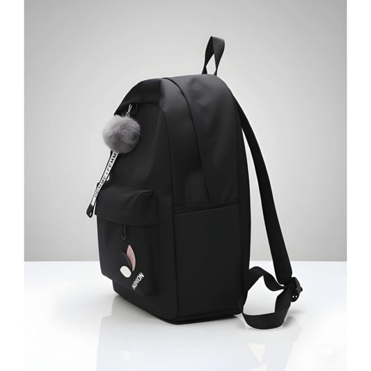 Generic Unisex PU Leather Solid Medium Zipper Backpack (Black)