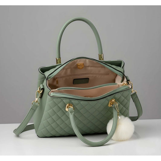 Generic Women's PU Leather Solid Shoulder Zipper Handbag (Green)
