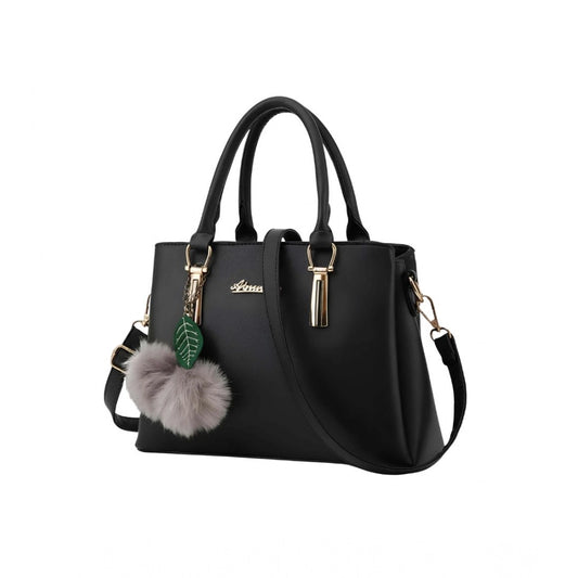 Generic Women's PU Leather Solid Shoulder Zipper Handbag (Black)