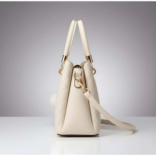 Generic Women's PU Leather Solid Shoulder Zipper Handbag (Cream)