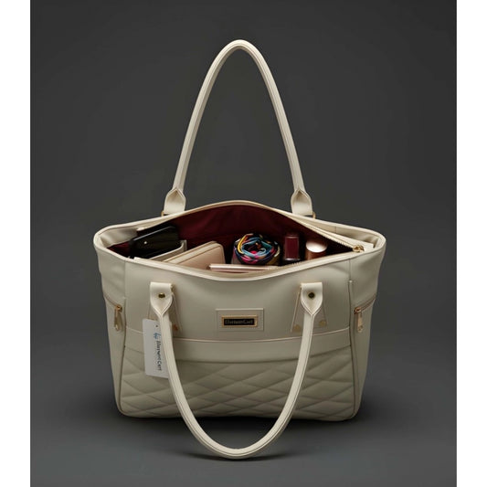 Generic Women's PU Leather Solid Shoulder Zipper Handbag (Cream)