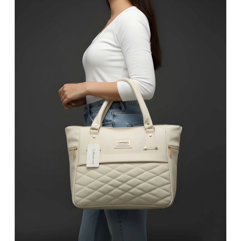 Generic Women's PU Leather Solid Shoulder Zipper Handbag (Cream)