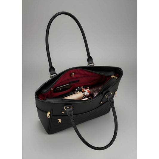 Generic Women's PU Leather Solid Shoulder Zipper Handbag (Black)