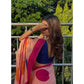 Generic Women's Linen Printed Saree With Unstitched Blouse 5.5Mtr (Orange)
