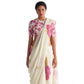Generic Women's Linen Printed Saree With Unstitched Blouse 5.5Mtr (White)