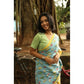 Generic Women's Linen Printed Saree With Unstitched Blouse 5.5Mtr (Blue)