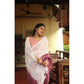 Generic Women's Linen Printed Saree With Unstitched Blouse 5.5Mtr (White)