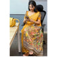 Generic Women's Linen Printed Saree With Unstitched Blouse 5.5Mtr (Mustard)