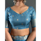 Generic Women's Satin Printed Saree With Unstitched Blouse 5.5Mtr (light Blue)