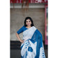 Generic Women's Linen Printed Saree With Unstitched Blouse 5.5Mtr (White)