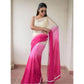 Generic Women's Linen Printed Saree With Unstitched Blouse 5.5Mtr (Pink)
