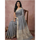Generic Women's Cotton Printed Saree With Unstitched Blouse 5.5Mtr (Gray)
