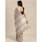 Generic Women's Linen Cotton Printed Saree With Unstitched Blouse 5.5Mtr (Beige)