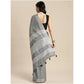 Generic Women's Linen Cotton Printed Saree With Unstitched Blouse 5.5Mtr (Dark Grey)