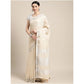 Generic Women's Linen Cotton Printed Saree With Unstitched Blouse 5.5Mtr (Cream)