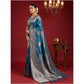 Generic Women's Silk Blend Printed Saree With Unstitched Blouse 5.5Mtr (Teal Blue)