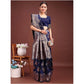 Generic Women's Banarasi Silk Printed Saree With Unstitched Blouse 5.5Mtr (Navy Blue)