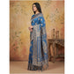 Generic Women's Silk Blend Printed Saree With Unstitched Blouse 5.5Mtr (Sky Blue)