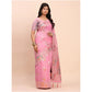Generic Women's Linen Cotton Printed Saree With Unstitched Blouse 5.5Mtr (Pink)