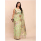 Generic Women's Linen Cotton Printed Saree With Unstitched Blouse 5.5Mtr (Light Green)