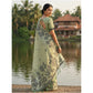 Generic Women's Linen Cotton Printed Saree With Unstitched Blouse 5.5Mtr (Light Green)