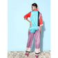 Generic Women's Satin Colour Block Long Sleeves Co-Ord Set (Multicolor)