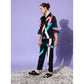 Generic Women's Satin Colour Block Long Sleeves Co-Ord Set (Multicolor)