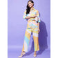 Generic Women's Polyester Colour Blocking 3-4th Sleeve Co-Ord Set (Multicolor)
