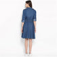 Generic Women's Denim Solid Roll Up Sleeve Dress (Blue)