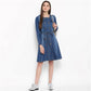 Generic Women's Denim Washed Regular Sleeves Dress (Blue)