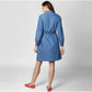 Generic Women's Denim Solid Roll Up Sleeve Dress (Blue)