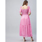 Generic Women's Polyester Georgette Checkered Half Sleeve Dress (Pink)