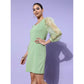 Generic Women's Organza And Polyester Lycra Solid Long Sleeves Dress (Green)