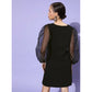 Generic Women's Organza And Polyester Lycra Solid Long Sleeves Dress (Black)