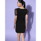 Generic Women's Organza And Polyester Lycra Floral Short Sleeve Dress (Black)