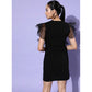 Generic Women's Organza And Polyester Lycra Ruffled Sleeveless Dress (Black)