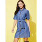 Generic Women's Denim Solid Half Sleeve Dress (Blue)