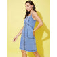 Generic Women's Denim Solid Sleeveless Dress (Blue)