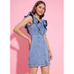 Generic Women's Denim Solid Flutter Sleeve Dress (Blue)