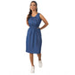 Generic Women's Denim Solid Sleeveless Dress (Blue)