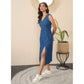 Generic Women's Denim Solid Sleeveless Dress (Blue)