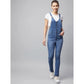 Generic Women's Denim Lycra Solid Buttoned Dungaree (Ice Blue)